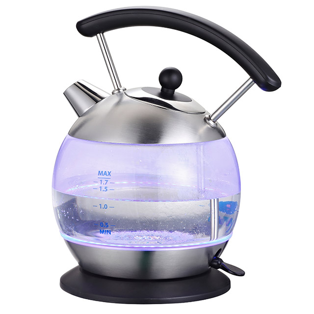 电水壶1.7升玻璃水水壶无绳电茶壶配LED皮带
